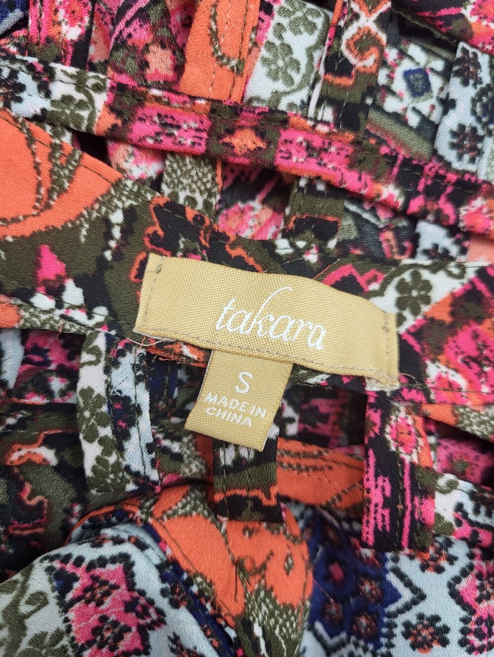 Takara Women's Multicolor Hi-Lo Sleeveless Blouse Tunic Boho Hippie Size Small - Picture 10 of 12